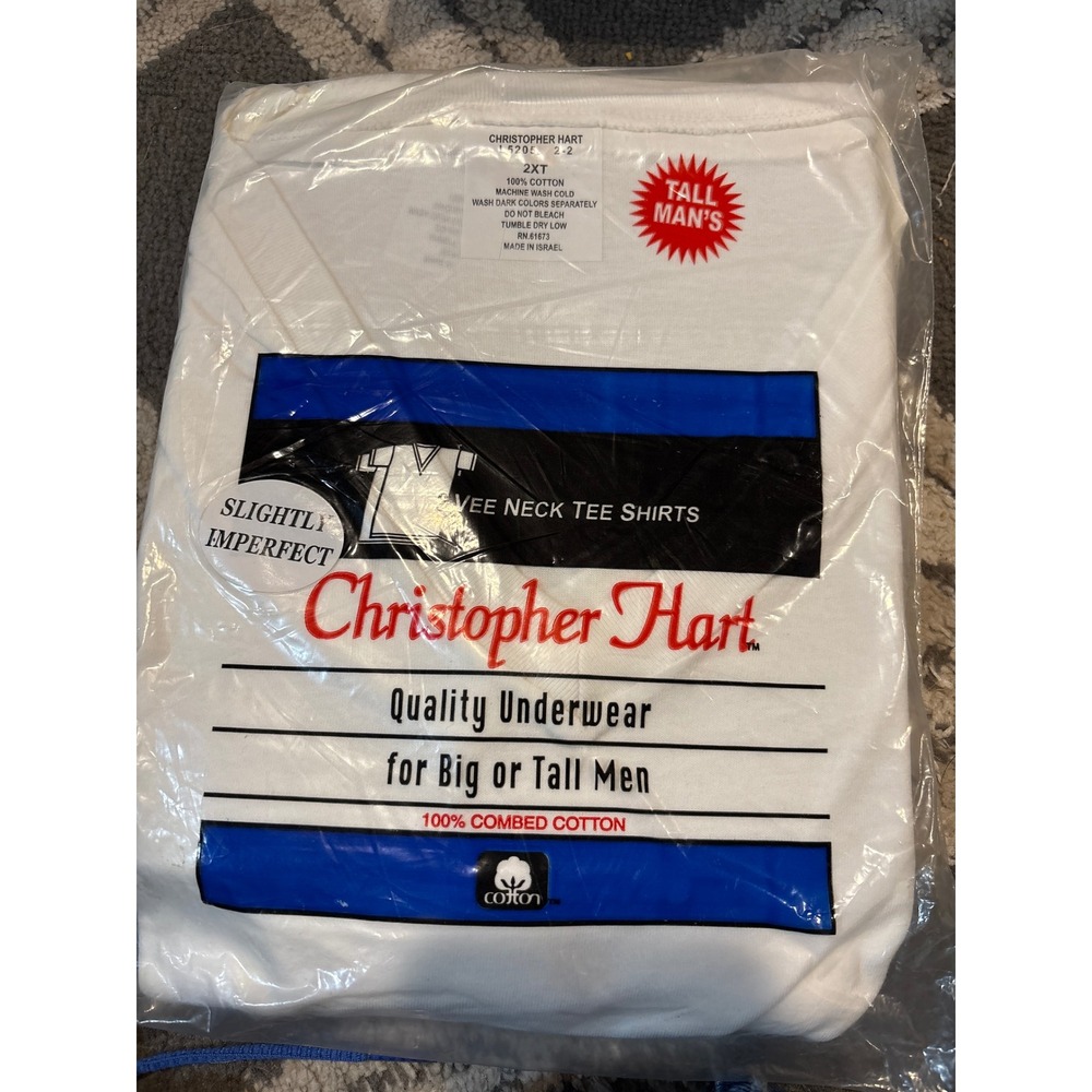 Christopher Hart Mens 2XT 2 Pack‎ White V-Neck Tee Shirts Big and Tall  L5205